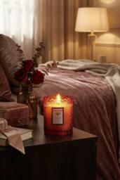 Living and Home Embossing Glass Cup Soy Wax Scented Candle in Red - thumbnail 3