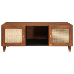 Berkfield Home Coffee Tables with Shelf with Storage with Door Brown Cane & solid mango wood - thumbnail 3