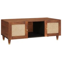 Berkfield Home Coffee Tables with Shelf with Storage with Door Brown Cane & solid mango wood - thumbnail 1
