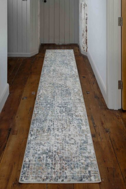 Kukoon Runner Rug Blue Grey Abstract Mosaic Pattern Long Hallway Rugs - Size: 60 cm x 240 cm - image 1