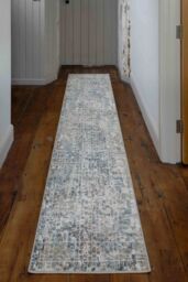 Kukoon Runner Rug Blue Grey Abstract Mosaic Pattern Long Hallway Rugs - Size: 60 cm x 240 cm - thumbnail 1