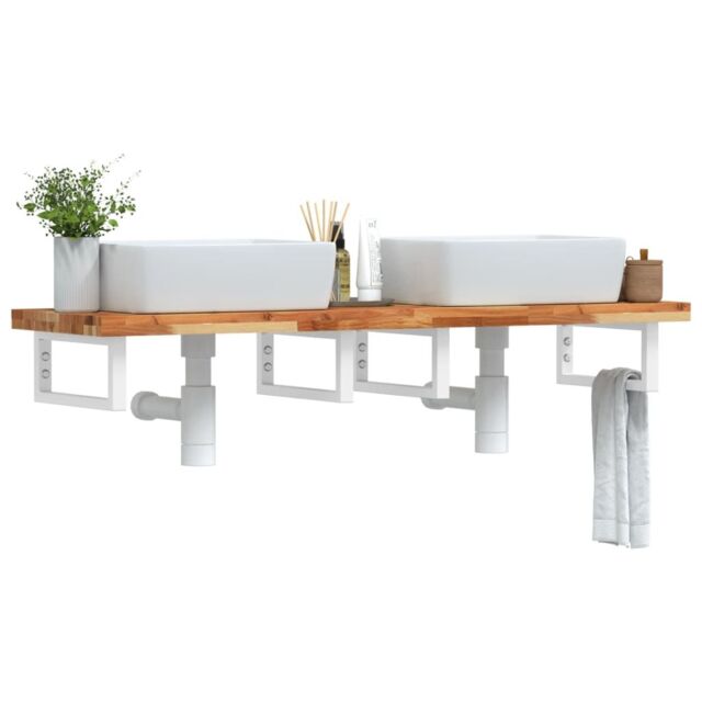 Berkfield Home Basin Shelf Wall Mounted Steel & Solid Wood Acacia in Brown - image 1