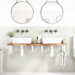 Berkfield Home Basin Shelf Wall Mounted Steel & Solid Wood Acacia in Brown - thumbnail 3