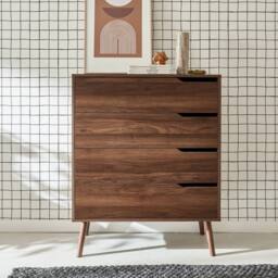 sweeek 4-drawer chest with walnut wood effect in Dark Brown - thumbnail 1