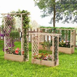 Gymax Raised Garden Bed Fir Wood Planter Box with Hanging Roof-Natural in Light Khaki - thumbnail 6