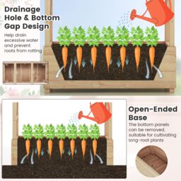 Gymax Raised Garden Bed Fir Wood Planter Box with Hanging Roof-Natural in Light Khaki - thumbnail 9