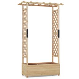 Gymax Raised Garden Bed Fir Wood Planter Box with Hanging Roof-Natural in Light Khaki - thumbnail 4