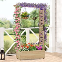Gymax Raised Garden Bed Fir Wood Planter Box with Hanging Roof-Natural in Light Khaki - thumbnail 5