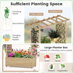 Gymax Raised Garden Bed Fir Wood Planter Box with Hanging Roof-Natural in Light Khaki - thumbnail 8