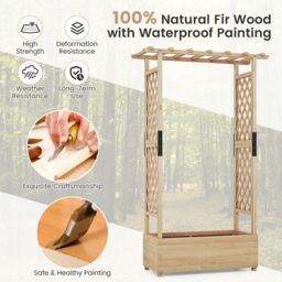Gymax Raised Garden Bed Fir Wood Planter Box with Hanging Roof-Natural in Light Khaki - thumbnail 7