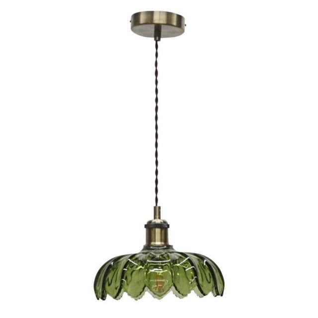 First Choice Lighting Alice - Green Leaf Design Pendant Shade with Antique Brass Flex Set - image 1