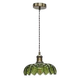 First Choice Lighting Alice - Green Leaf Design Pendant Shade with Antique Brass Flex Set - thumbnail 1