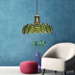 First Choice Lighting Alice - Green Leaf Design Pendant Shade with Antique Brass Flex Set - thumbnail 2