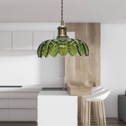 First Choice Lighting Alice - Green Leaf Design Pendant Shade with Antique Brass Flex Set - thumbnail 3