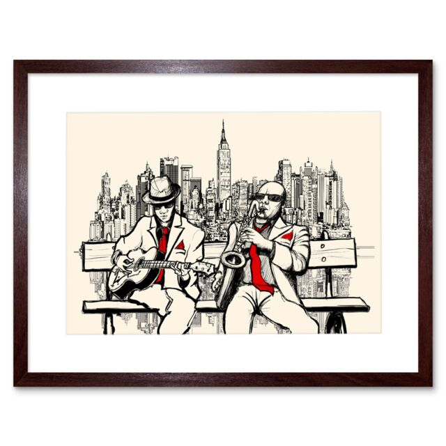 "Artery8 Wall Art Print Musicians Jazz Men New York Art Framed 9x7 inch in Brown - Size: W7"" x H9""" - image 1