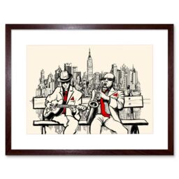 "Artery8 Wall Art Print Musicians Jazz Men New York Art Framed 9x7 inch in Brown - Size: W7"" x H9""" - thumbnail 1