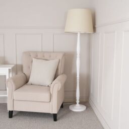 ValueLights Victoria White Wood Traditional Floor Lamp with Fabric Tapered Shade & Bulb in Cream - thumbnail 3