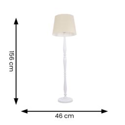 ValueLights Victoria White Wood Traditional Floor Lamp with Fabric Tapered Shade & Bulb in Cream - thumbnail 6