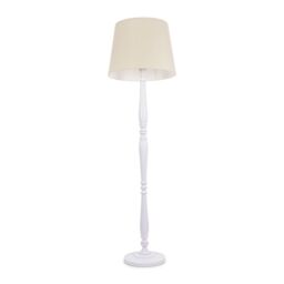 ValueLights Victoria White Wood Traditional Floor Lamp with Fabric Tapered Shade & Bulb in Cream - thumbnail 2