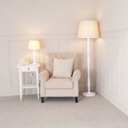 ValueLights Victoria White Wood Traditional Floor Lamp with Fabric Tapered Shade & Bulb in Cream - thumbnail 4