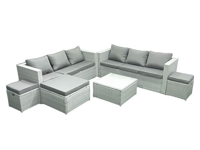 Fimous Rattan Garden Outdoor Furniture Set 9 Seater Rattan Garden Sofa Set with 3 Footstools Light Grey Mixed - image 1