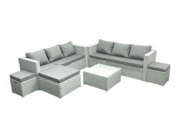 Fimous Rattan Garden Outdoor Furniture Set 9 Seater Rattan Garden Sofa Set with 3 Footstools Light Grey Mixed - thumbnail 2