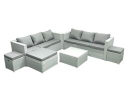 Fimous Rattan Garden Outdoor Furniture Set 9 Seater Rattan Garden Sofa Set with 3 Footstools Light Grey Mixed - thumbnail 1