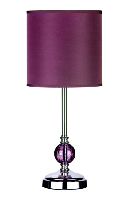 Orsina Purple Glass Table Lamp With Chrome Base, Shiny Glass Night Light For Side Tables, Decorative Bedside Lamp