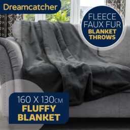 Dreamcatcher Luxury Faux Fur Polyester Throw Over Blanket 160x130cm in Dark Grey - Size: 160x130 cm - thumbnail 2