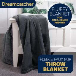 Dreamcatcher Luxury Faux Fur Polyester Throw Over Blanket 160x130cm in Dark Grey - Size: 160x130 cm - thumbnail 3
