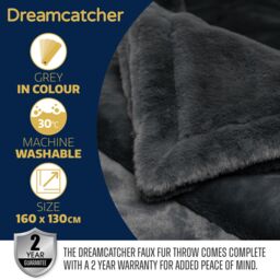 Dreamcatcher Luxury Faux Fur Polyester Throw Over Blanket 160x130cm in Dark Grey - Size: 160x130 cm - thumbnail 7