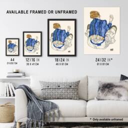 "Artery8 Seated Woman Back View Painting Vintage Wall Art Print Schiele in Blue - Size: W12"" x H16""" - thumbnail 3