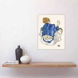 "Artery8 Seated Woman Back View Painting Vintage Wall Art Print Schiele in Blue - Size: W12"" x H16""" - thumbnail 4