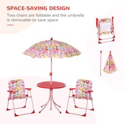 OUTSUNNY Kids Folding Picnic Table Chair Set Butterfly Pattern Outdoor with Parasol, Pink - thumbnail 6