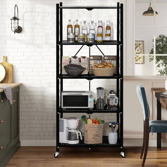 Hygrad Built to Survive Black Metal 5 Tier Wire Multifunctional Foldable Portable No Assembly Free Standing Kitchen Bathroom Study Shelf Cabinet Rack - image 1