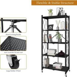 Hygrad Built to Survive Black Metal 5 Tier Wire Multifunctional Foldable Portable No Assembly Free Standing Kitchen Bathroom Study Shelf Cabinet Rack - thumbnail 6