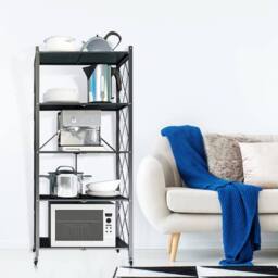 Hygrad Built to Survive Black Metal 5 Tier Wire Multifunctional Foldable Portable No Assembly Free Standing Kitchen Bathroom Study Shelf Cabinet Rack - thumbnail 4