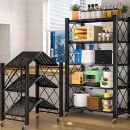 Hygrad Built to Survive Black Metal 5 Tier Wire Multifunctional Foldable Portable No Assembly Free Standing Kitchen Bathroom Study Shelf Cabinet Rack - thumbnail 7
