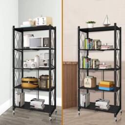 Hygrad Built to Survive Black Metal 5 Tier Wire Multifunctional Foldable Portable No Assembly Free Standing Kitchen Bathroom Study Shelf Cabinet Rack - thumbnail 5