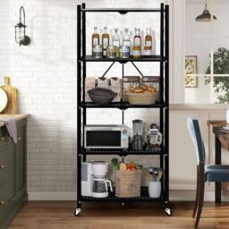 Hygrad Built to Survive Black Metal 5 Tier Wire Multifunctional Foldable Portable No Assembly Free Standing Kitchen Bathroom Study Shelf Cabinet Rack - thumbnail 1