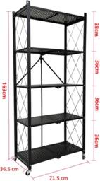Hygrad Built to Survive Black Metal 5 Tier Wire Multifunctional Foldable Portable No Assembly Free Standing Kitchen Bathroom Study Shelf Cabinet Rack - thumbnail 3