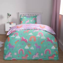 OHS Kids Unicorn Rainbow Reversible Duvet Cover Set with Pillowcase - Size: Single - thumbnail 1
