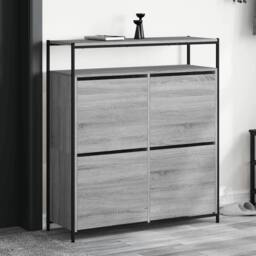 Berkfield Home Shoe Cabinet with 4 Flip-Drawers Grey Sonoma 100x34x112 cm - Size: 100 x 34 x 112 cm - thumbnail 2