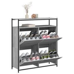 Berkfield Home Shoe Cabinet with 4 Flip-Drawers Grey Sonoma 100x34x112 cm - Size: 100 x 34 x 112 cm - thumbnail 4