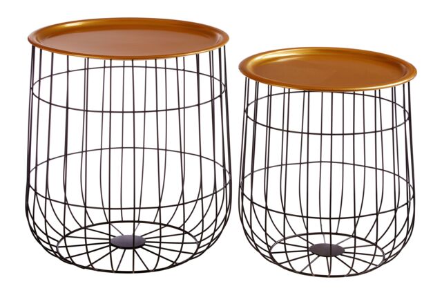 Orsina Set of 2 Black Round Basket Side Tables, Wirefame Side Tables with Gold Tops, Endtables for living room - image 1