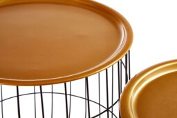 Orsina Set of 2 Black Round Basket Side Tables, Wirefame Side Tables with Gold Tops, Endtables for living room - thumbnail 3