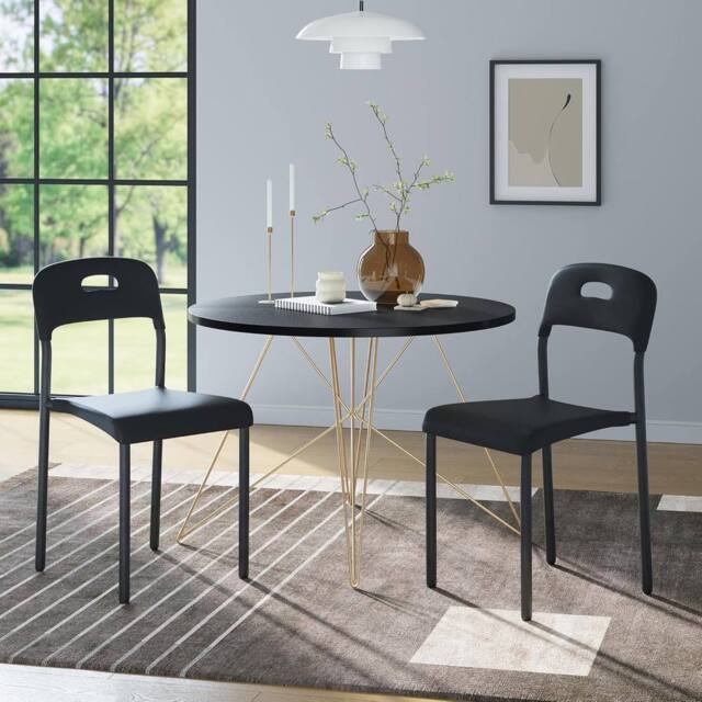 London Boutique 2PCS Modern Stackable Dining Chairs Set Plastic Kitchen Side Chairs in Black - image 1