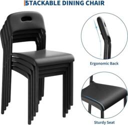 London Boutique 2PCS Modern Stackable Dining Chairs Set Plastic Kitchen Side Chairs in Black - thumbnail 3