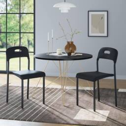 London Boutique 2PCS Modern Stackable Dining Chairs Set Plastic Kitchen Side Chairs in Black - thumbnail 1