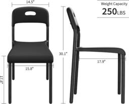London Boutique 2PCS Modern Stackable Dining Chairs Set Plastic Kitchen Side Chairs in Black - thumbnail 2